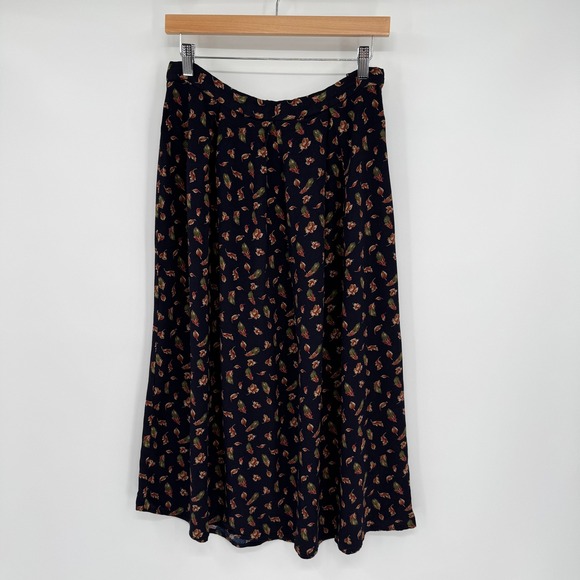 JH Collectibles Vtg Navy Blue Leaf Print Skirt/Top Set Women's Sz 14+16 - Picture 8 of 16